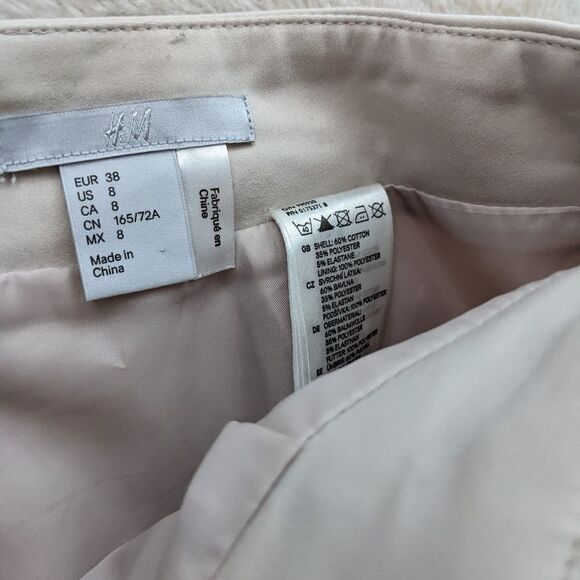 H&M beige cotton blend pencil skirt lined size 8 B1 - Picture 5 of 9